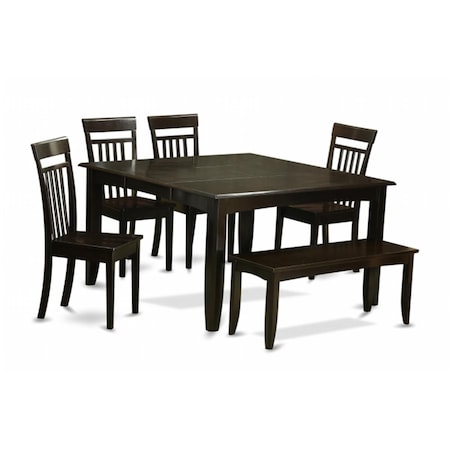East West Furniture 6 Piece Dining Set With Benchkitchen Table With Leaf and 4 Kitchen Chair Plus Bench PFCA6-CAP-W
